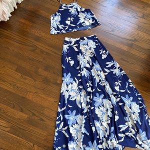 Two piece blue floral dress